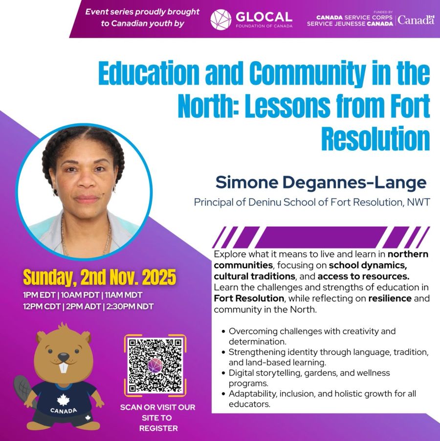 Simone Degannes-Lange speaking on Education and Community in the North at a GLOCAL event.