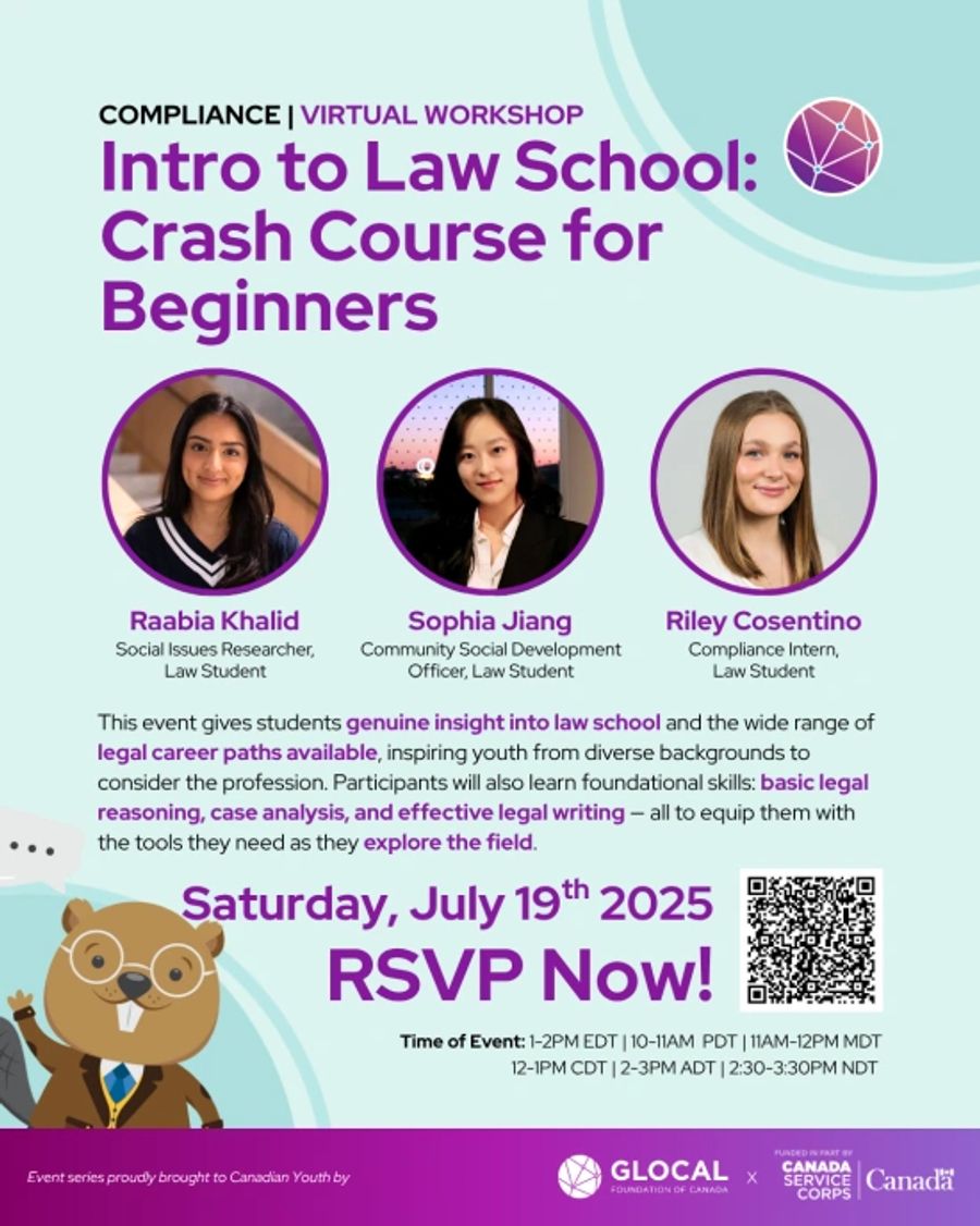 Poster for Intro to Law School: Crash course for beginners. Event hosted by GLOCAL.